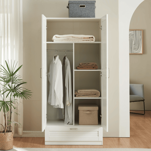 Roupeiro Finning 1 bengaleiro 4 compartimentos 1 gaveta 176x80x52 cm - Branco en.casa