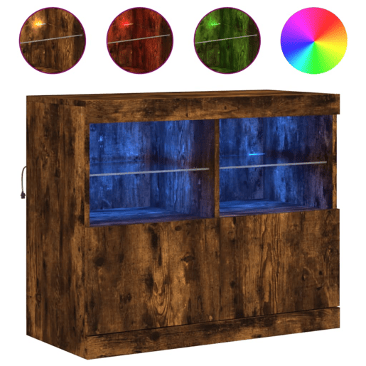 vidaXL Aparador com luzes LED 81x37x67 cm carvalho fumado