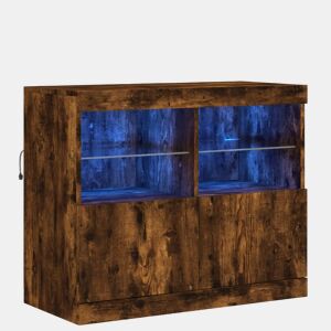 vidaXL Aparador com luzes LED 81x37x67 cm carvalho fumado