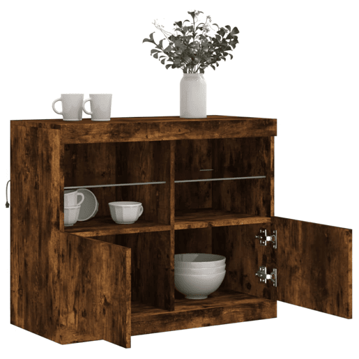 vidaXL Aparador com luzes LED 81x37x67 cm carvalho fumado