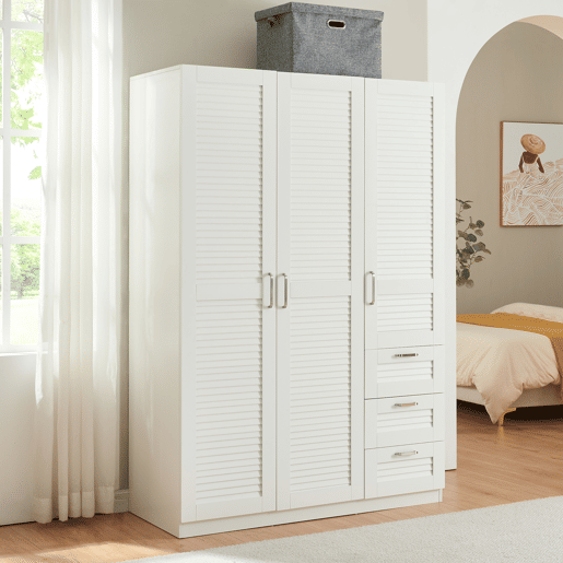 Roupeiro Finning Roupeiro 1 bengaleiro 4 compartimentos 3 gavetas 176x120x52 cm - Branco en.casa