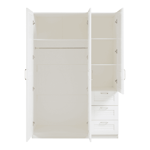 Roupeiro Finning Roupeiro 1 bengaleiro 4 compartimentos 3 gavetas 176x120x52 cm - Branco en.casa