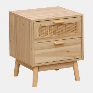 Mesa de cabeceira Vogue com 2 gavetas em melamina, pinho e rattan, para o seu quarto - 40x48x39 cm