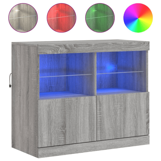 vidaXL Aparador com luzes LED 81x37x67 cm cinzento sonoma