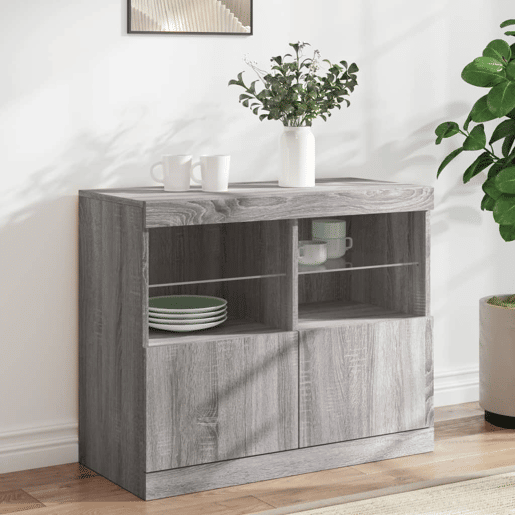 vidaXL Aparador com luzes LED 81x37x67 cm cinzento sonoma