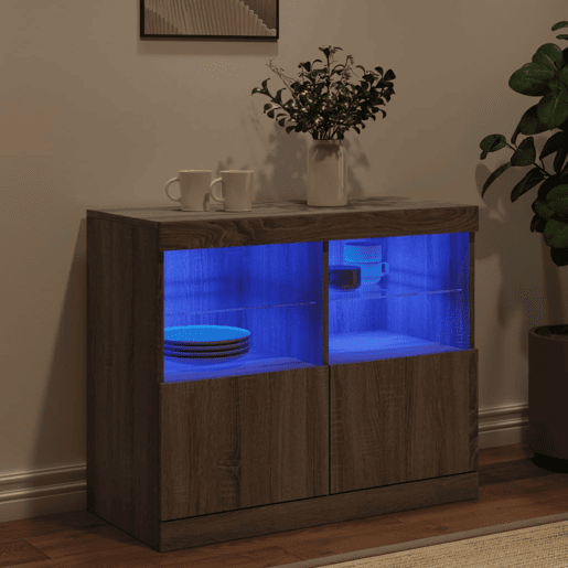 vidaXL Aparador com luzes LED 81x37x67 cm cinzento sonoma