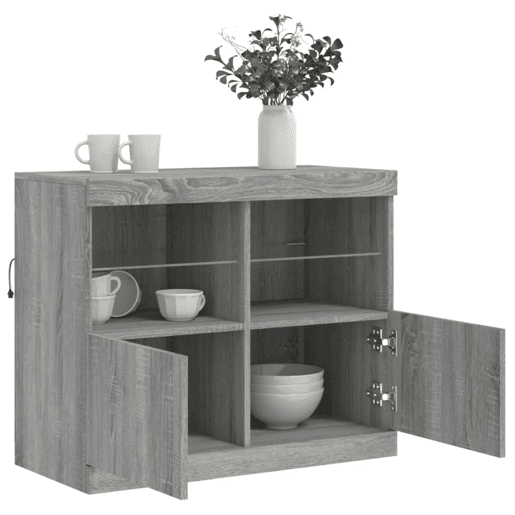 vidaXL Aparador com luzes LED 81x37x67 cm cinzento sonoma