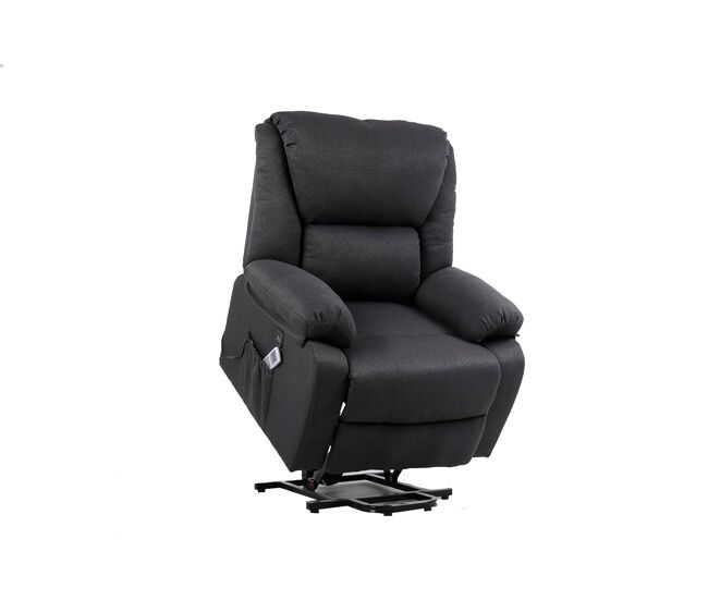 Sillón relax eléctrico masaje miami, elevable reclinable, levanta personas, sillón masaje, calor lumbar, usb, tela microfibra (negro)