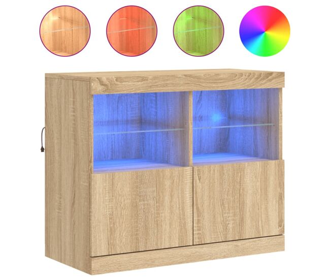 Vidaxl aparador con luces led roble sonoma 81x37x67 cm