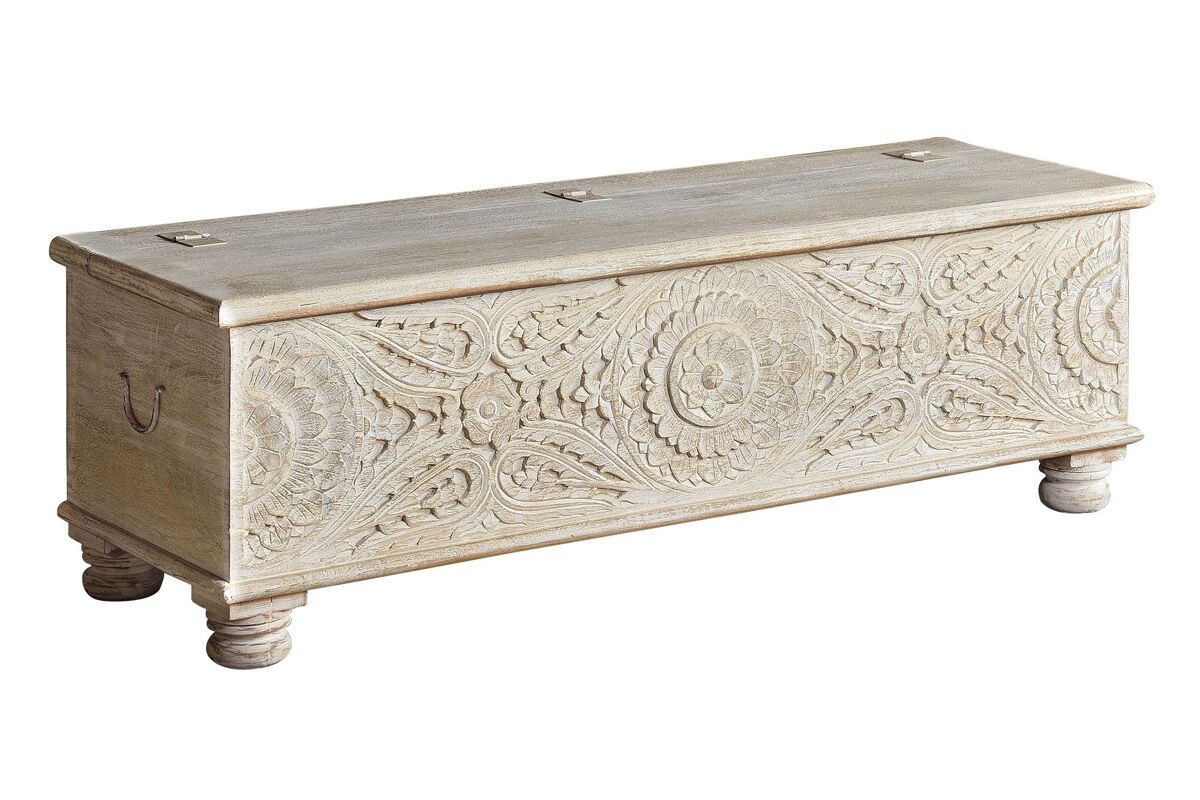 Baúl madera de mango blanco envejecido blanco.giner y colomer 60x50x150