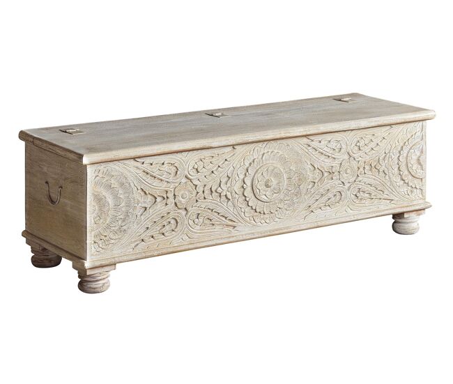 Baúl madera de mango blanco envejecido blanco.giner y colomer 60x50x150