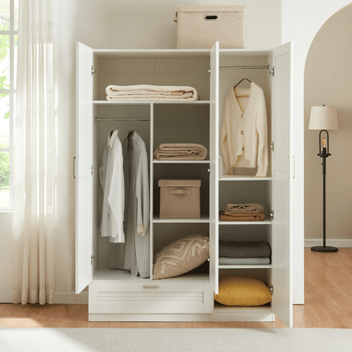 Roupeiro Finning com 2 calhas 7 compartimentos 1 gaveta 176x120x52 cm - Branco en.casa