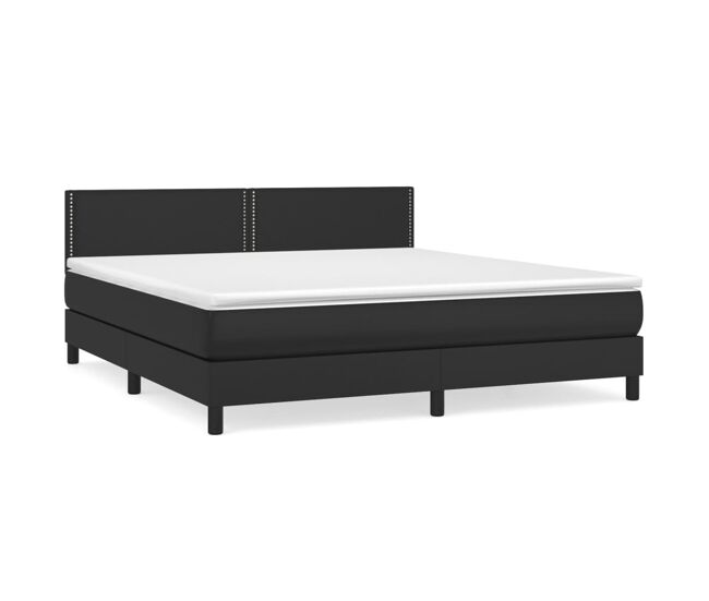 Cama box spring con colchón cuero sintético negro 180x200 cm liso con clavos