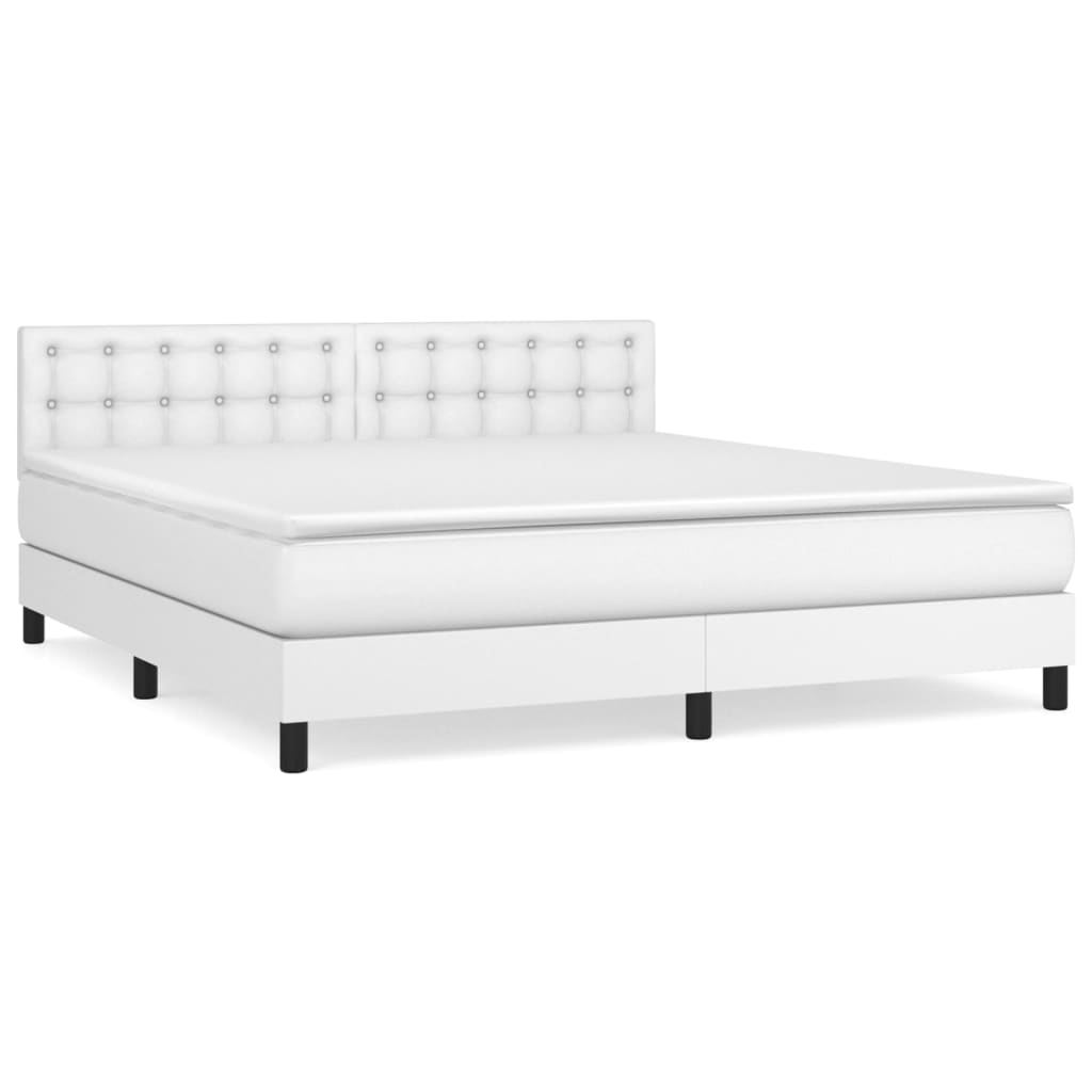 Cama box spring con colchón cuero sintético blanco 160x200 cm botones
