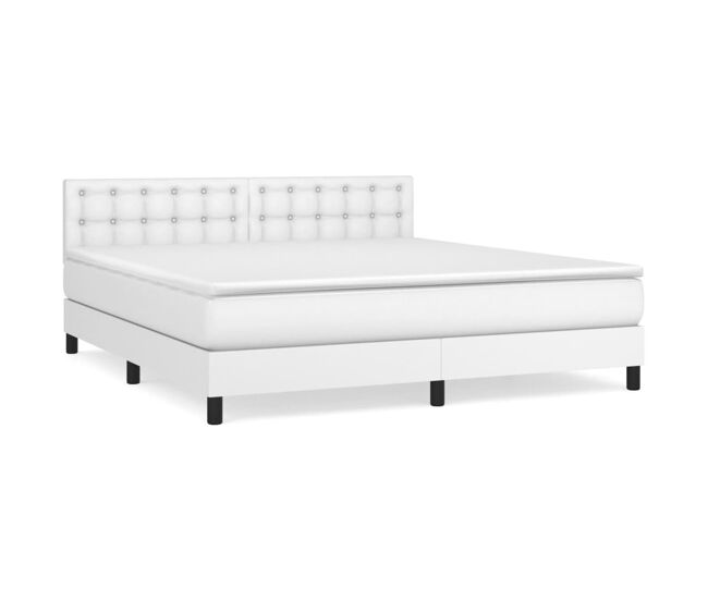 Cama box spring con colchón cuero sintético blanco 160x200 cm botones