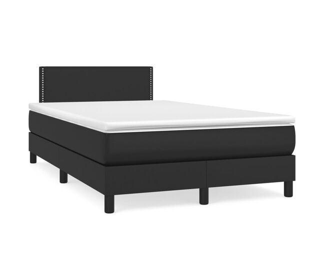 Cama box spring con colchón cuero sintético negro 120x200 cm liso con clavos