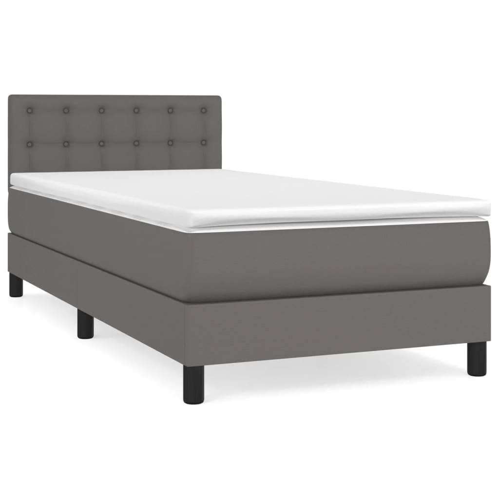 Cama box spring con colchón cuero sintético gris 80x200 cm botones