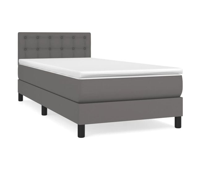 Cama box spring con colchón cuero sintético gris 80x200 cm botones