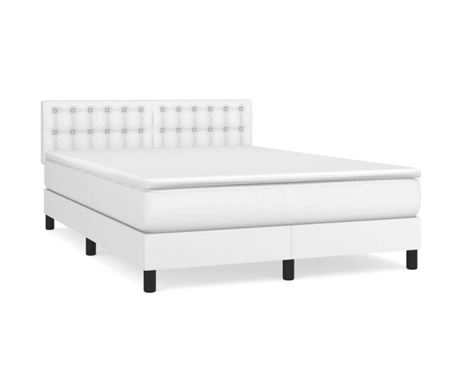 Cama box spring con colchón cuero sintético blanco 140x200cm botones