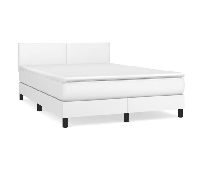 Cama box spring con colchón cuero sintético blanco 140x190 cm diseño plano