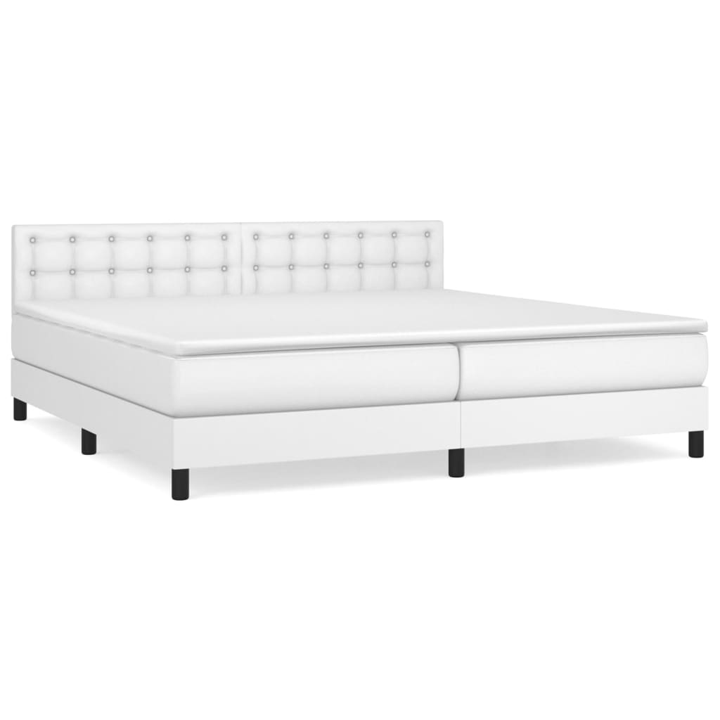 cama box spring con colchon cuero sintetico blanco 200x200 cm botones