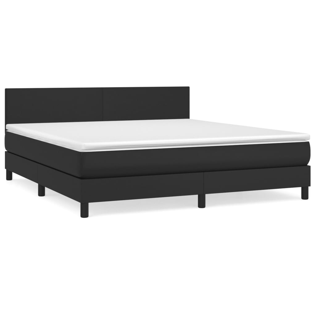 cama box spring con colchon cuero sintetico negro 160x200 cm diseno plano