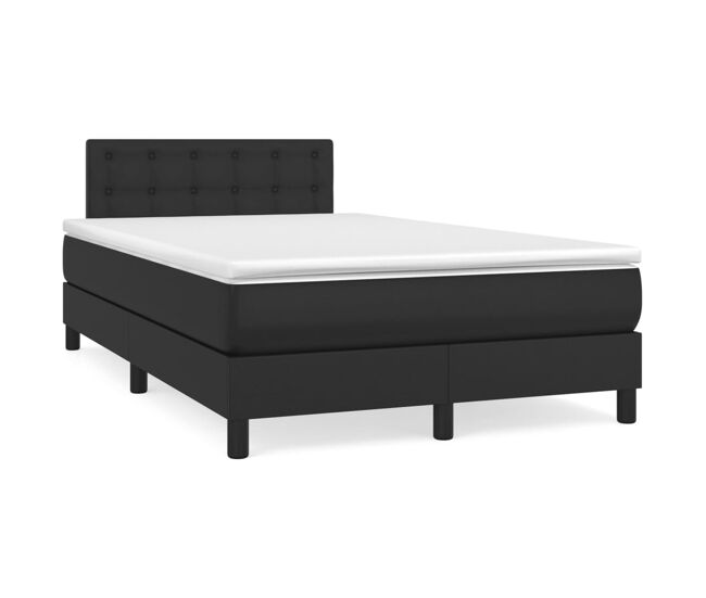 Cama box spring con colchón cuero sintético negro 120x200 cm botones
