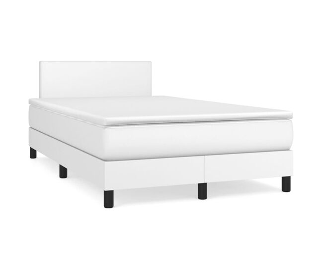 Cama box spring con colchón cuero sintético blanco 120x200 cm diseño plano