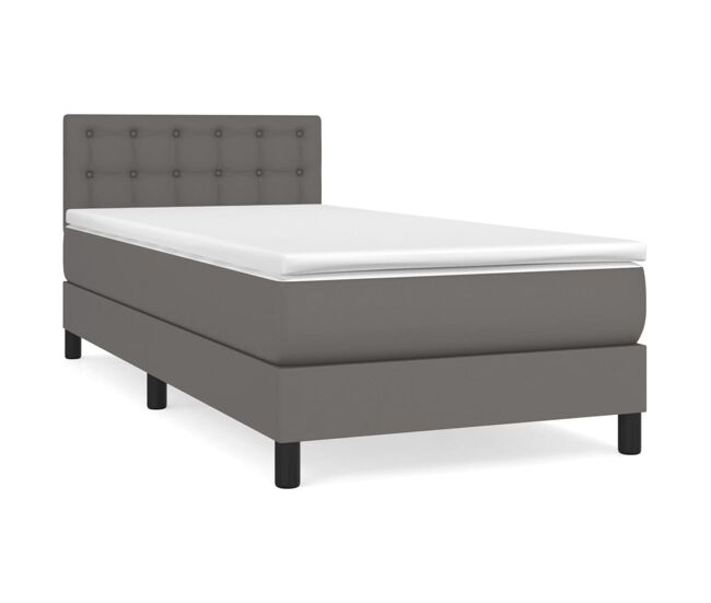 Cama box spring con colchón cuero sintético gris 100x200 cm botones