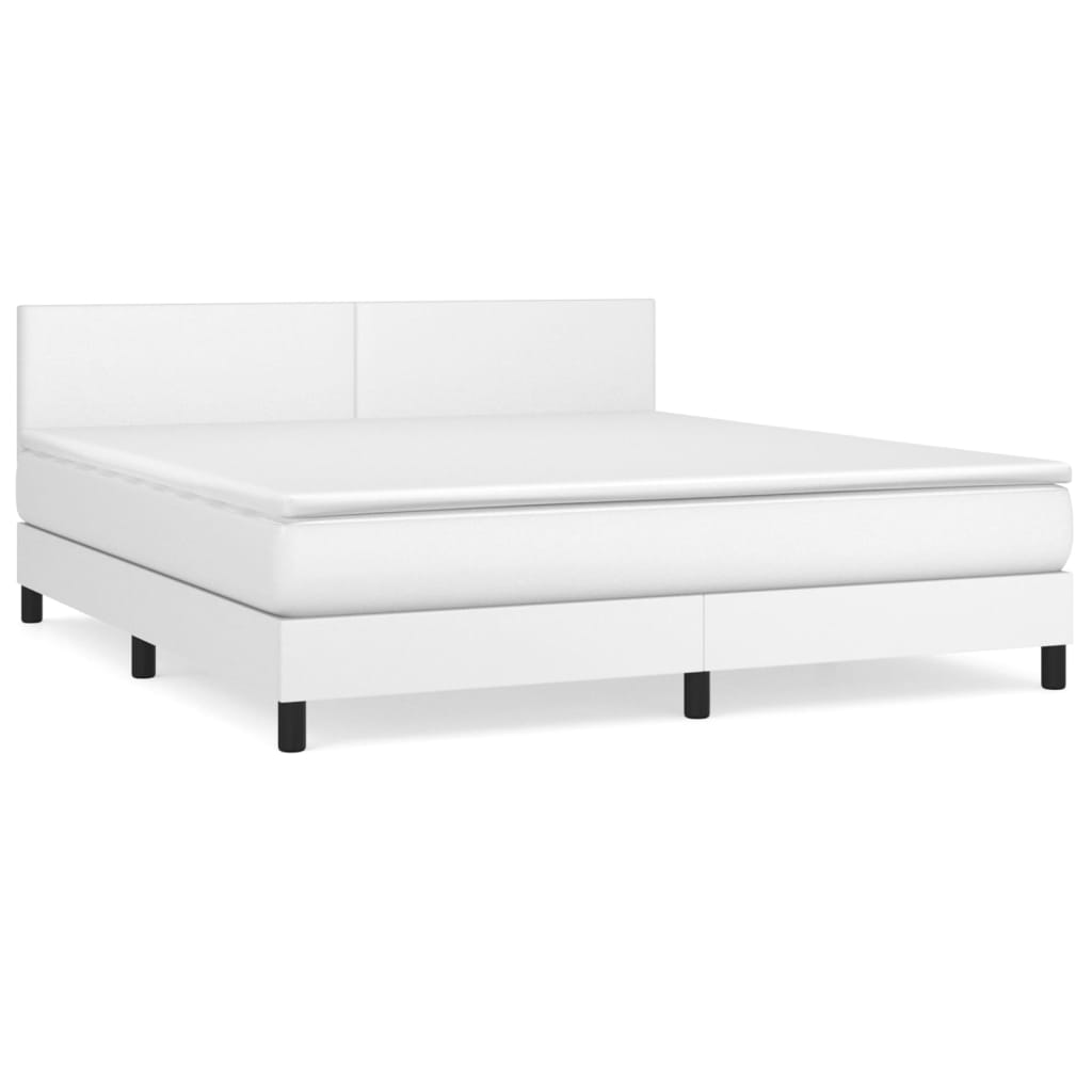 Cama box spring con colchón cuero sintético blanco 180x200 cm diseño plano