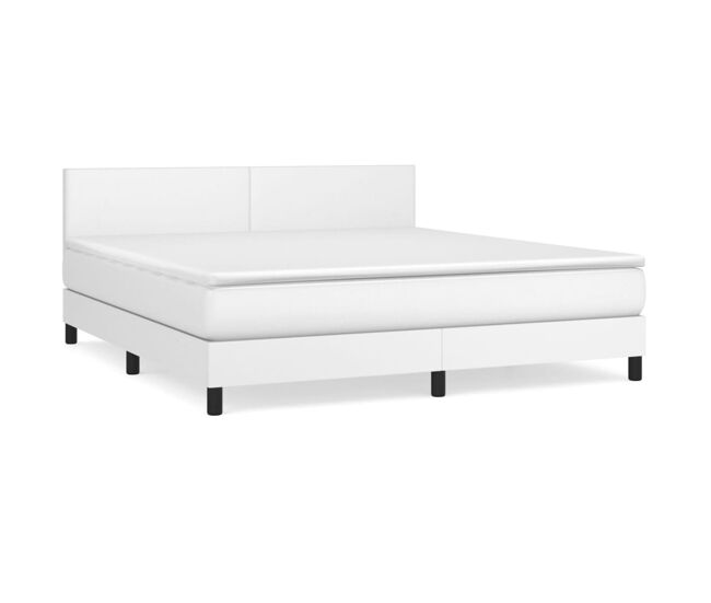 Cama box spring con colchón cuero sintético blanco 180x200 cm diseño plano