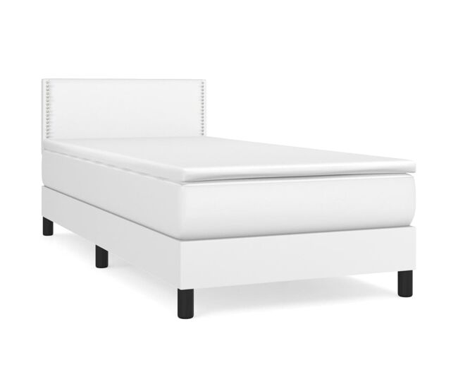 Cama box spring con colchón cuero sintético blanco 100x200 cm liso con clavos