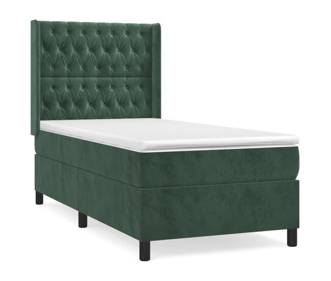 Cama box spring con colchón terciopelo verde oscuro 100x200 cm diseño de botones