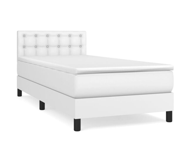 Cama box spring con colchón cuero sintético blanco 100x200 cm botones