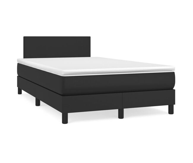 Cama box spring con colchón cuero sintético negro 120x200 cm diseño plano