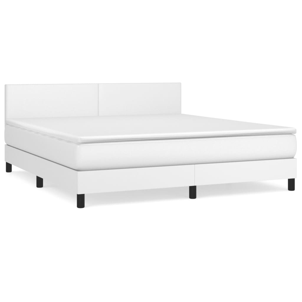Cama box spring con colchón cuero sintético blanco 160x200 cm diseño plano