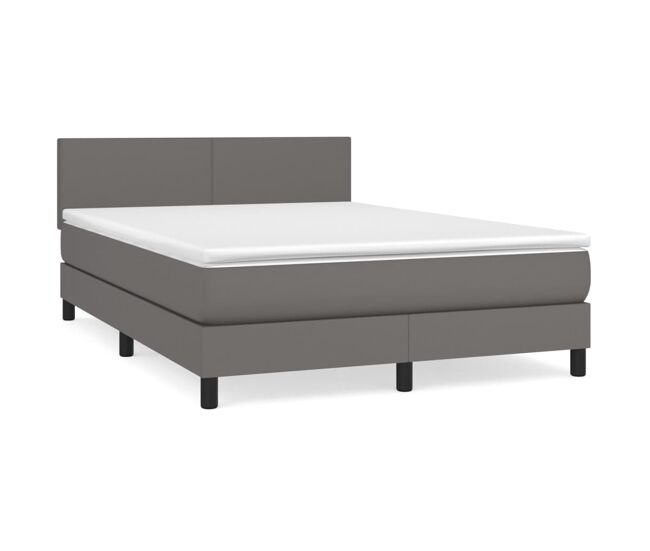 Cama box spring con colchón cuero sintético gris 140x190 cm diseño plano