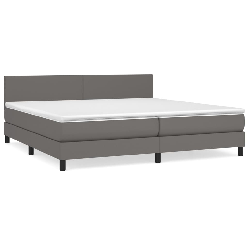 Cama box spring con colchón cuero sintético gris 200x200 cm diseño plano