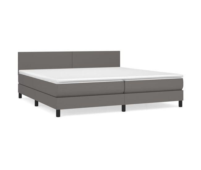 Cama box spring con colchón cuero sintético gris 200x200 cm diseño plano