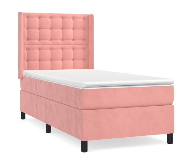 Cama box spring con colchón terciopelo rosa 100x200 cm botones