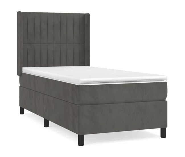 Cama box spring con colchón terciopelo gris oscuro 80x200 cm rayas verticales