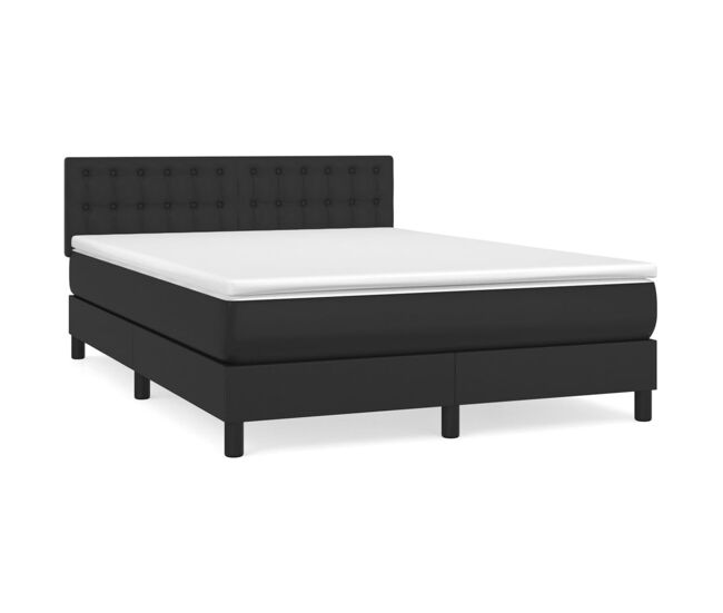 Cama box spring con colchón cuero sintético negro 140x200cm botones