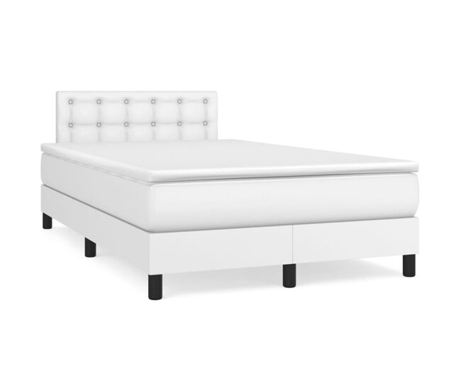 Cama box spring con colchón cuero sintético blanco 120x200 cm botones