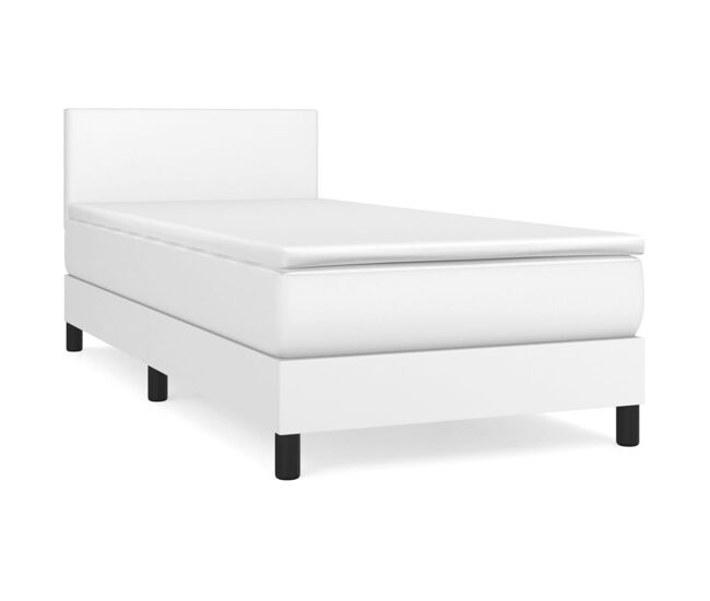 Cama box spring con colchón cuero sintético blanco 80x200 cm diseño plano