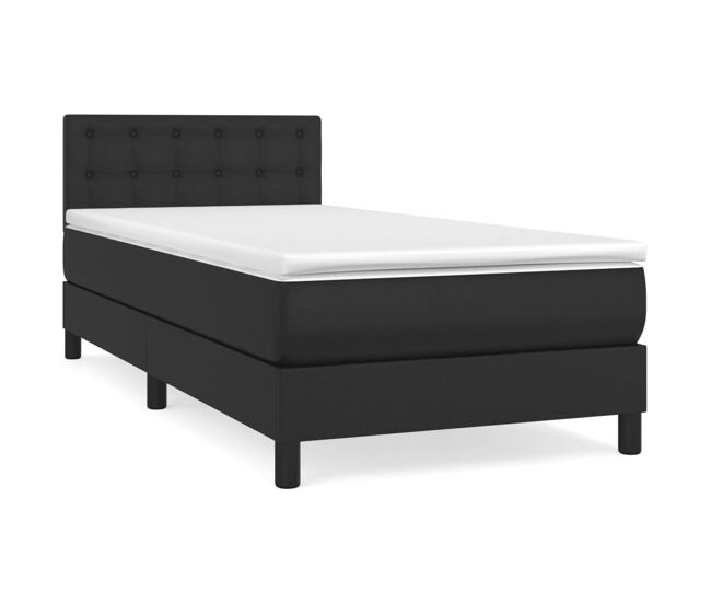 Cama box spring con colchón cuero sintético negro 90x190 cm botones