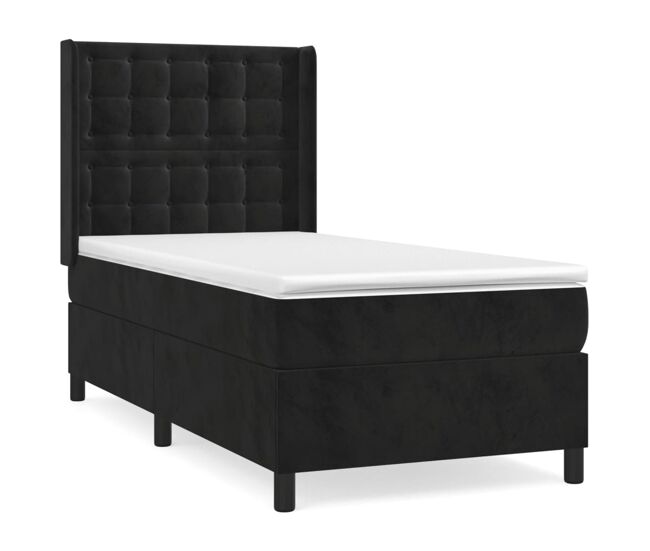 Cama box spring con colchón terciopelo negro 80x200 cm botones