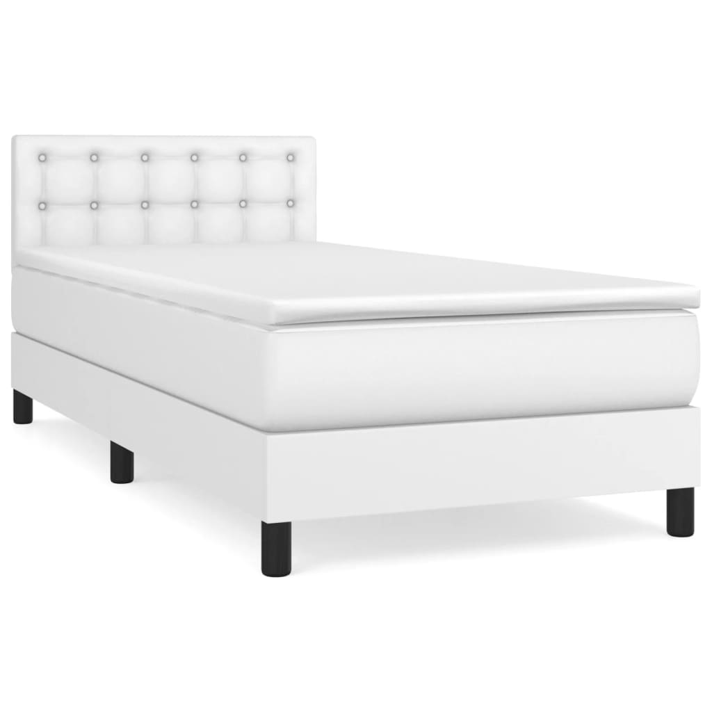 Cama box spring con colchón cuero sintético blanco 80x200 cm botones