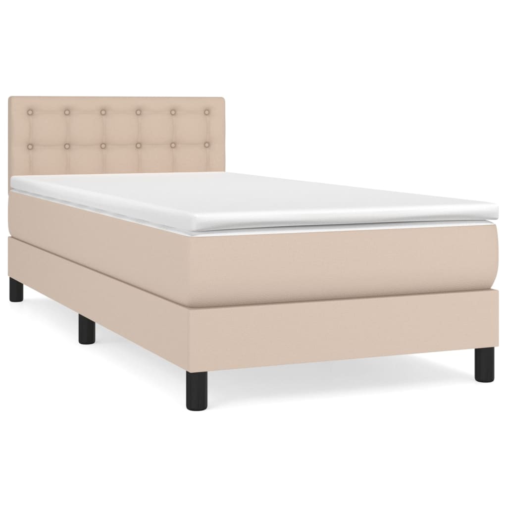 Cama box spring con colchón cuero sintético capuchino 90x200 cm botones
