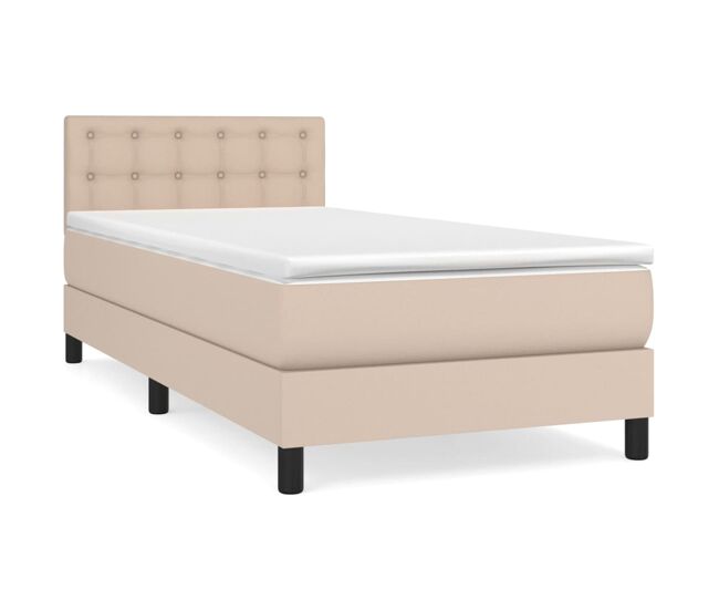 Cama box spring con colchón cuero sintético capuchino 90x200 cm botones