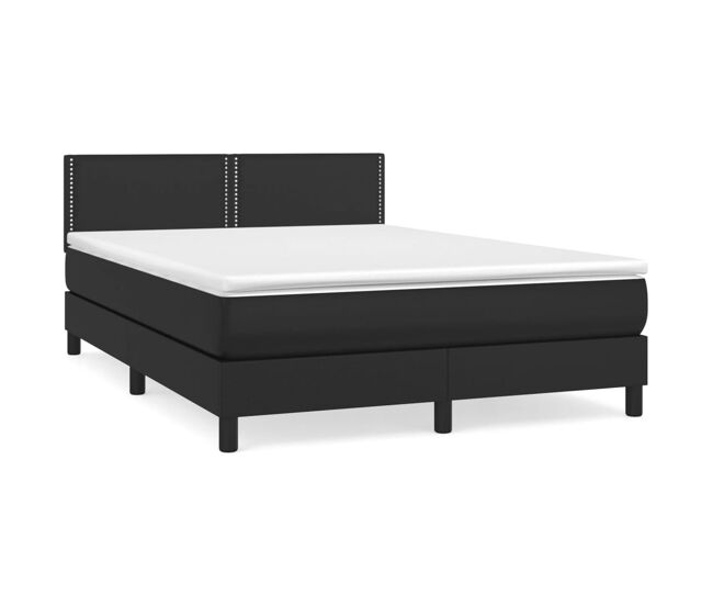 Cama box spring con colchón cuero sintético negro 140x190 cm liso con clavos